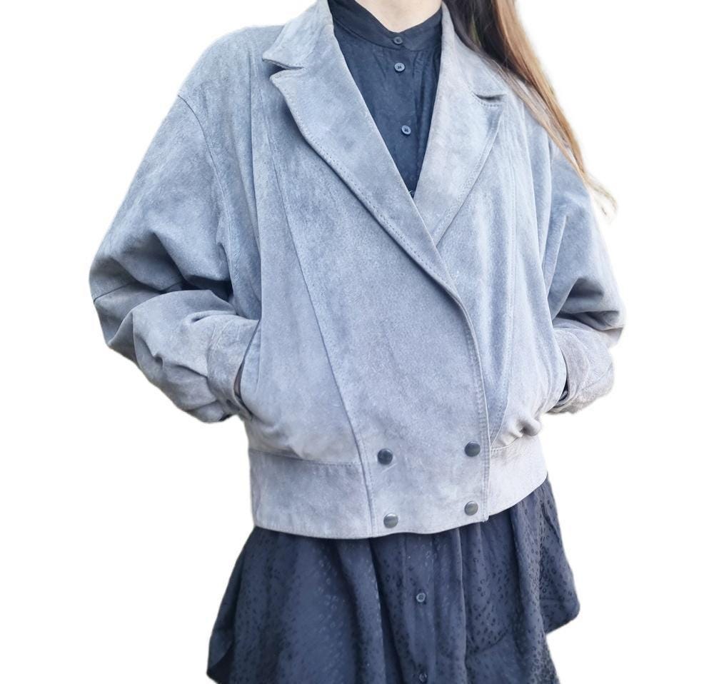Vintage 80s Suede Bomber Jacket: Oversized Shoulders, UK 14