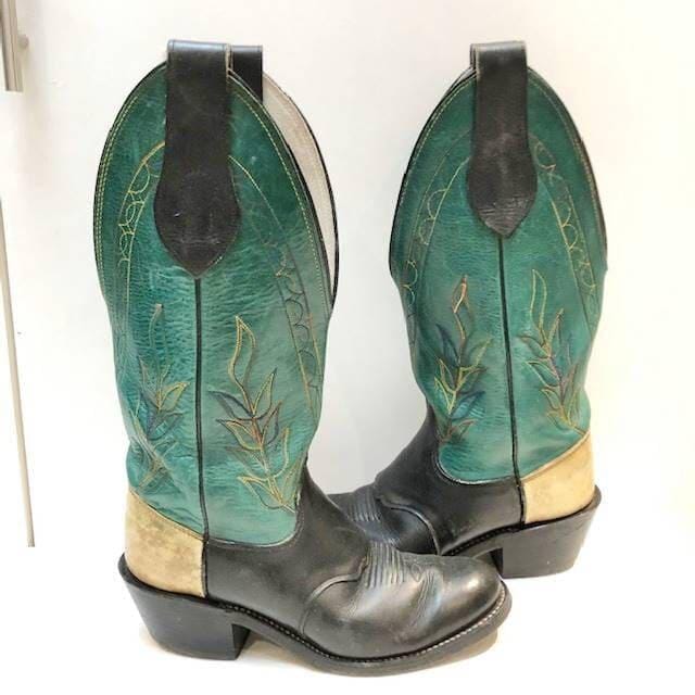Floral Embroidered Leather Cowboy Boots - Turquoise Western Ankle Boots UK 4 / EU 37