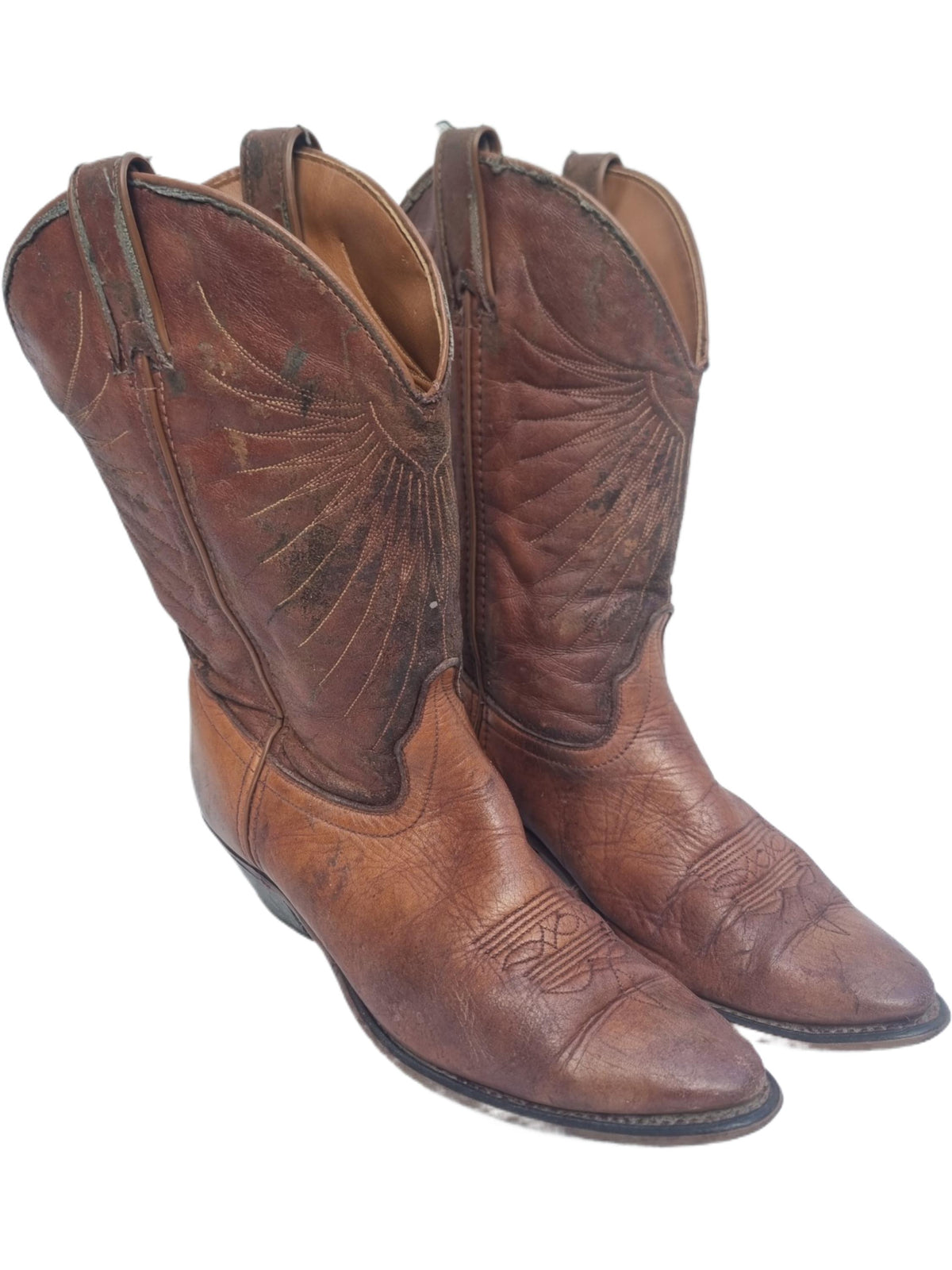 Rustic Leather Cowboy Boots: Western Embroidered Mid-Calf Boots US 8.5 / UK 6.5