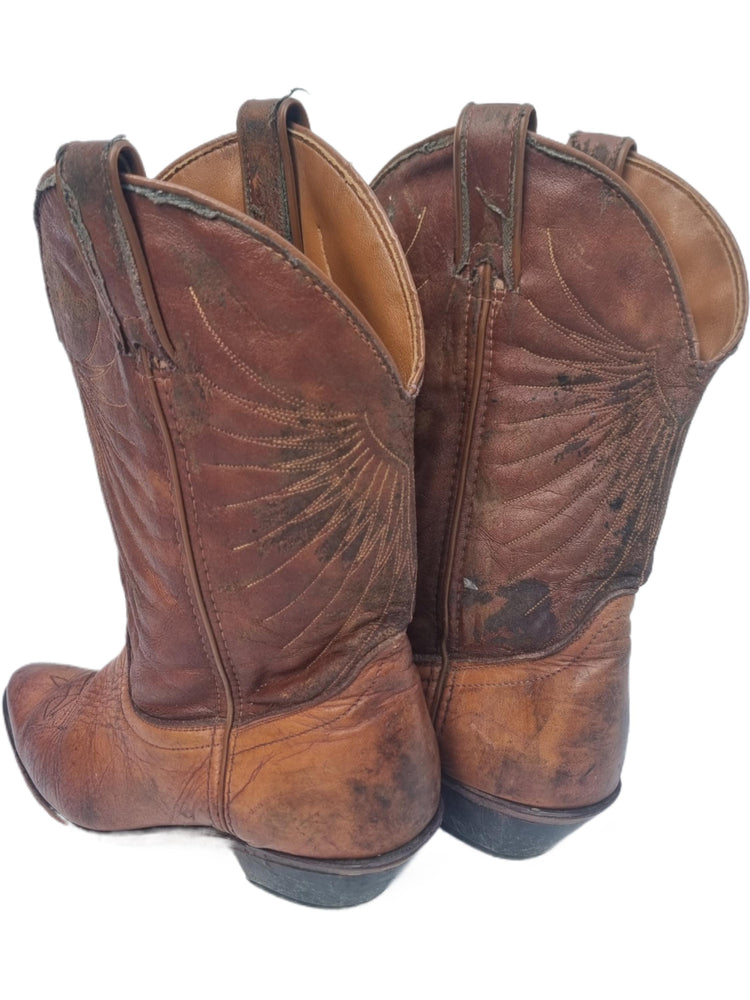 Rustic Leather Cowboy Boots: Western Embroidered Mid-Calf Boots US 8.5 / UK 6.5