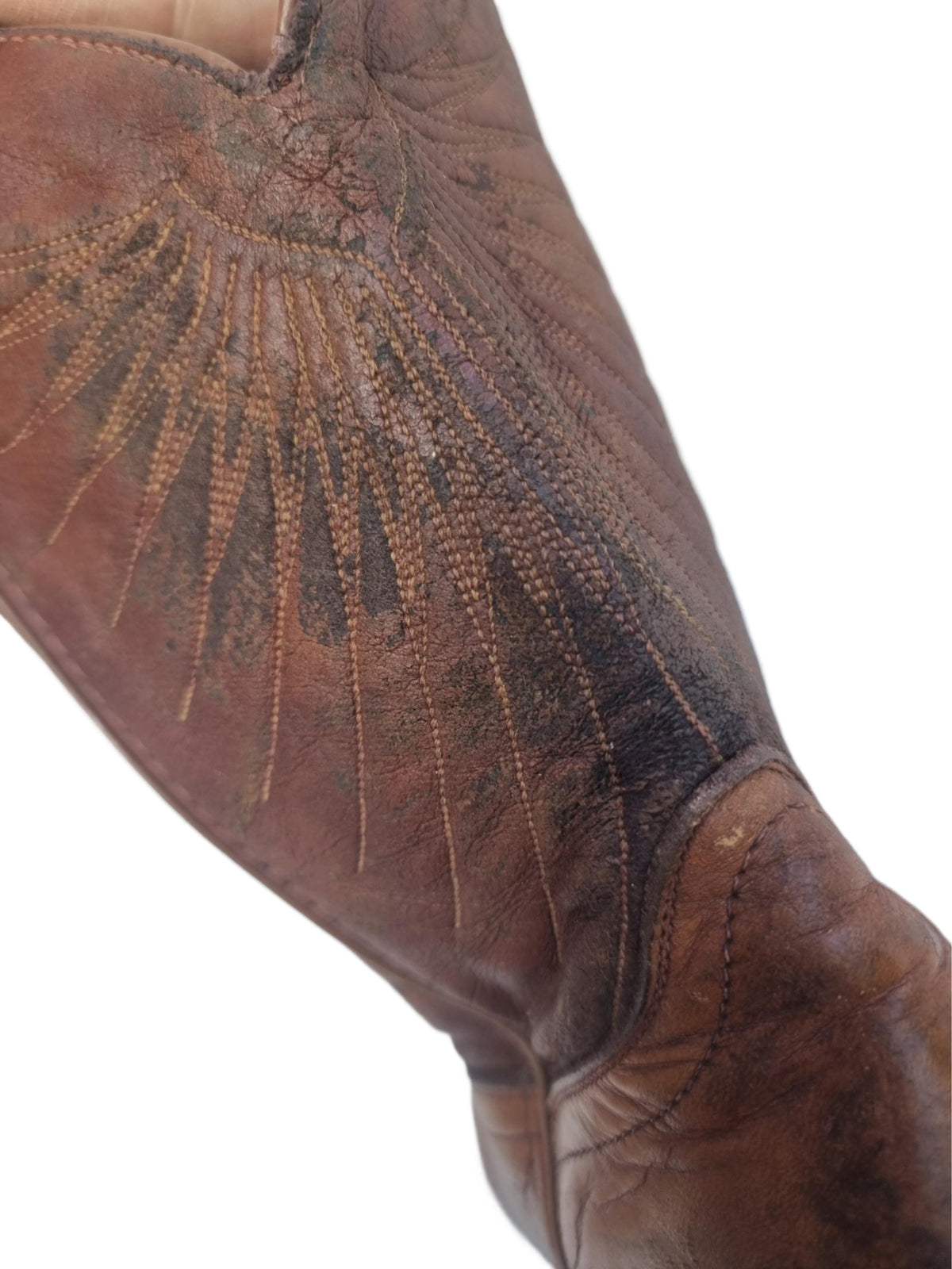 Rustic Leather Cowboy Boots: Western Embroidered Mid-Calf Boots US 8.5 / UK 6.5