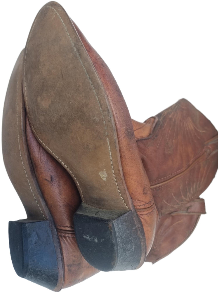 Rustic Leather Cowboy Boots: Western Embroidered Mid-Calf Boots US 8.5 / UK 6.5