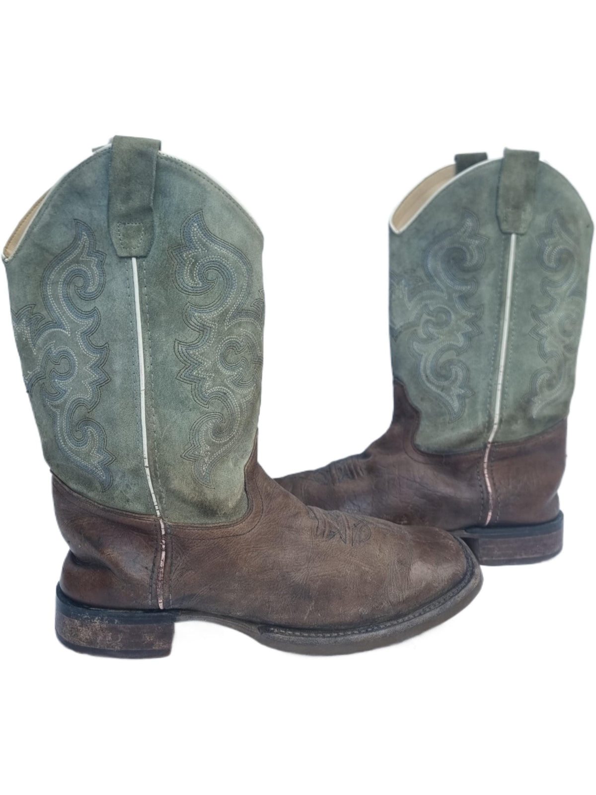 Turquoise Green Suede Cowboy Boots: Women's Western Ankle Boots US 7 / UK 5