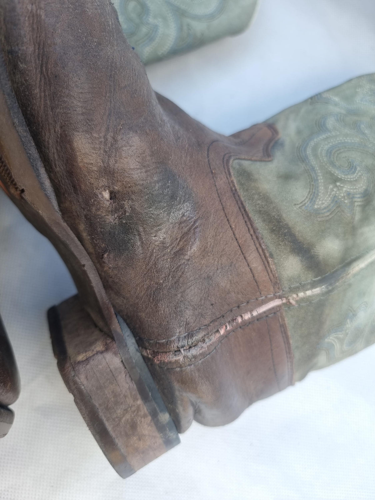 Turquoise Green Suede Cowboy Boots: Women's Western Ankle Boots US 7 / UK 5
