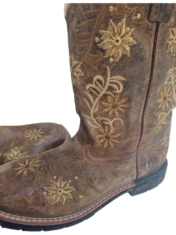 Embroidered Leather Cowboy Boots: Handmade Dan Post Western Boots US 5 / UK 3