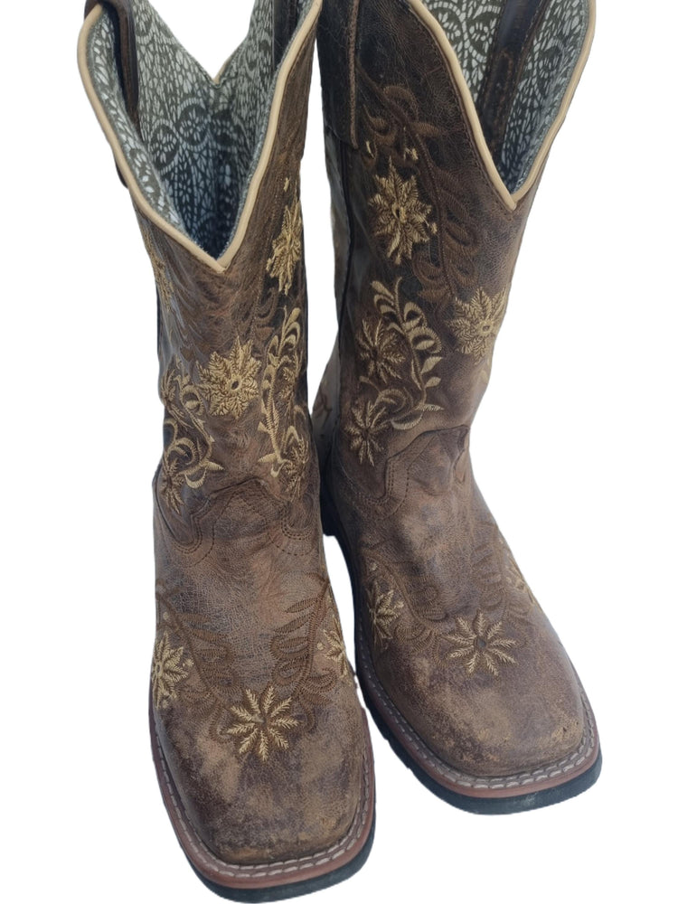 Embroidered Leather Cowboy Boots: Handmade Dan Post Western Boots US 5 / UK 3