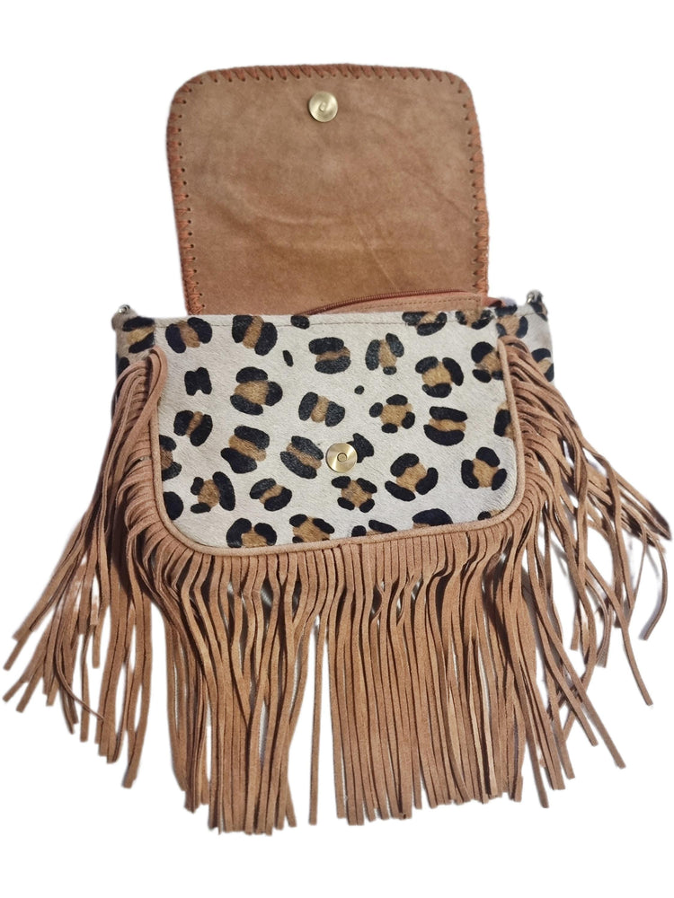 Leopard Print Fringe Crossbody Bag: Evil Eye Beaded Boho Purse