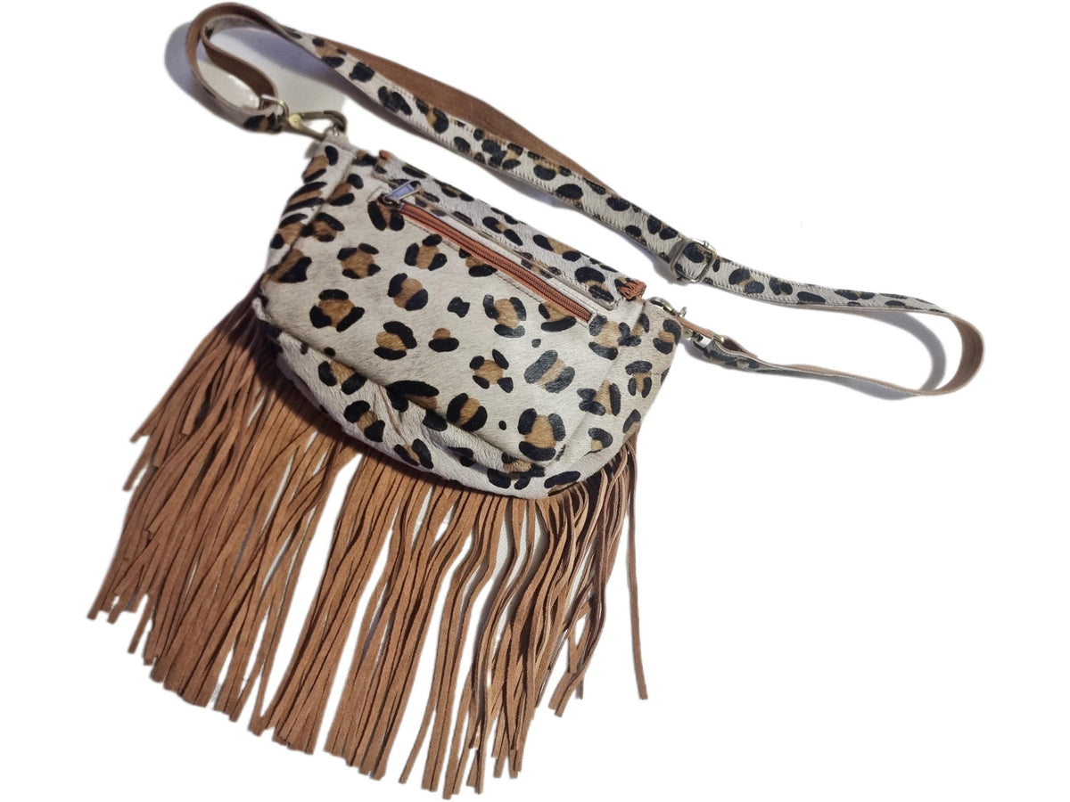 Leopard Print Fringe Crossbody Bag: Evil Eye Beaded Boho Purse
