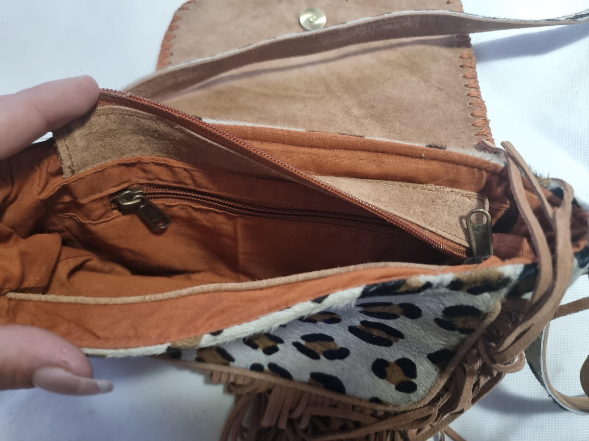 Leopard Print Fringe Crossbody Bag: Evil Eye Beaded Boho Purse