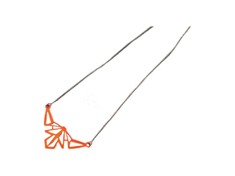 Neon Orange Enamel Triangle Necklace: Geometric Origami Pendant