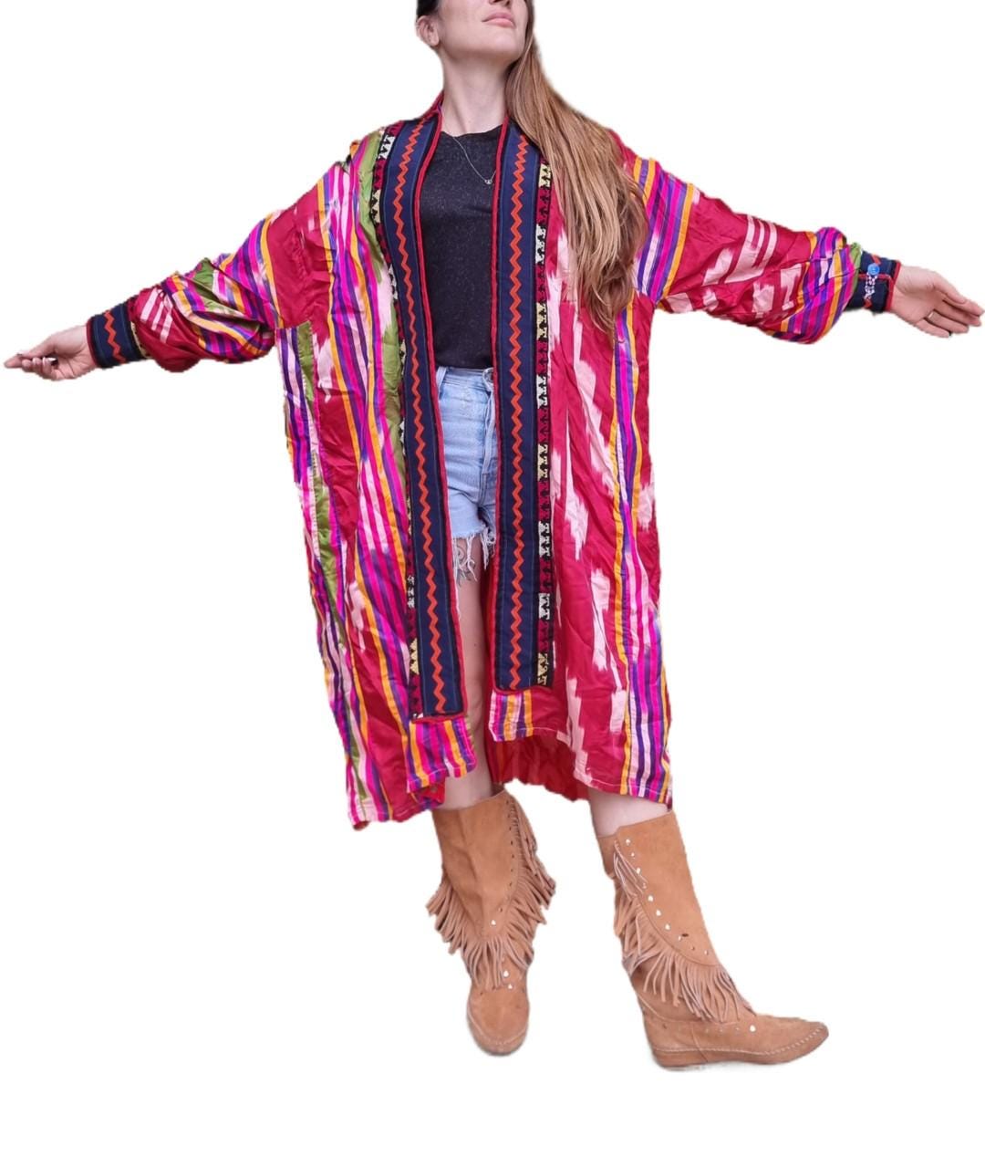 Vintage Moroccan Kimono – Embroidered Berber Jacket, Boho Duster Coat, Hippie Festival Layering Piece