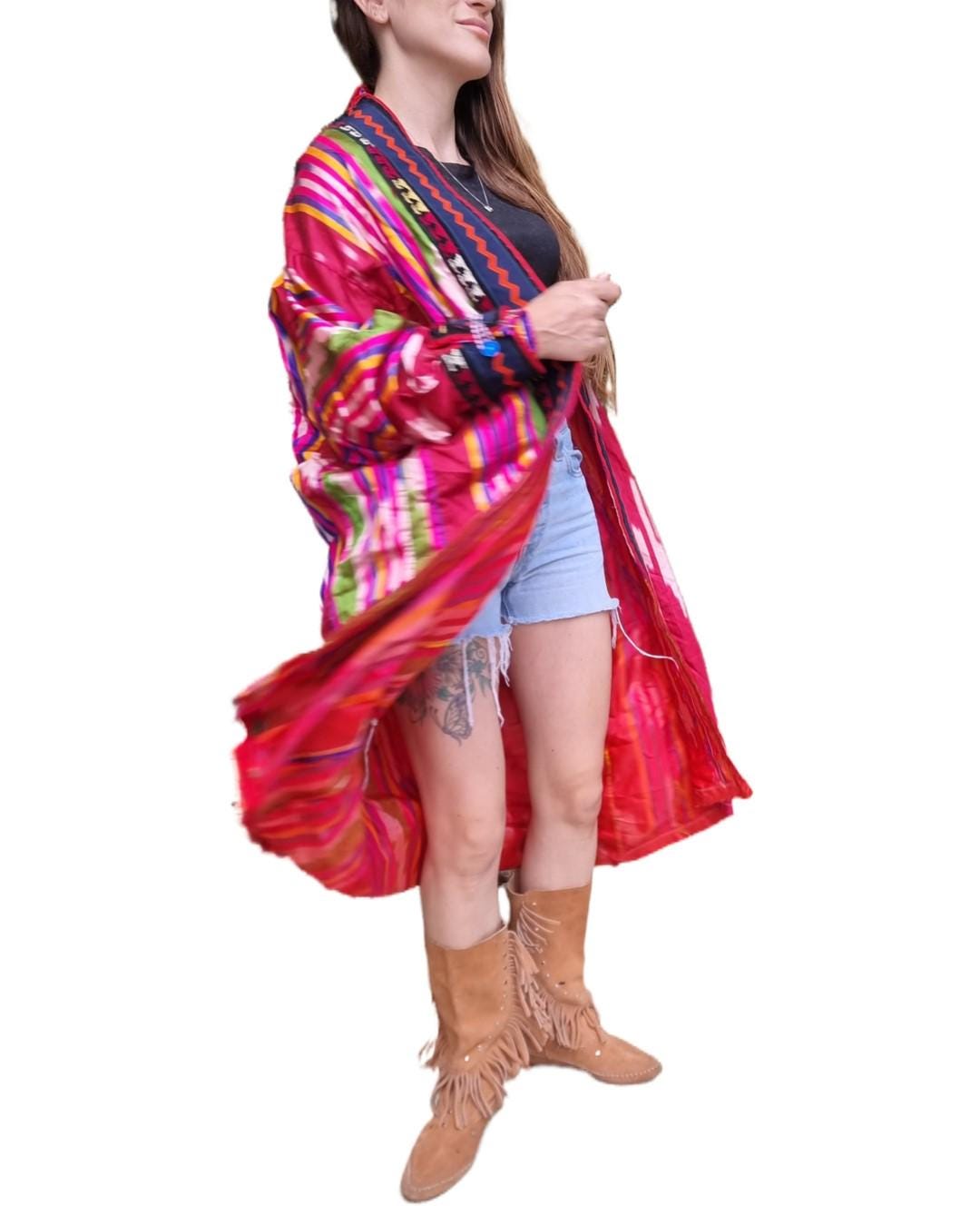 Vintage Moroccan Kimono – Embroidered Berber Jacket, Boho Duster Coat, Hippie Festival Layering Piece