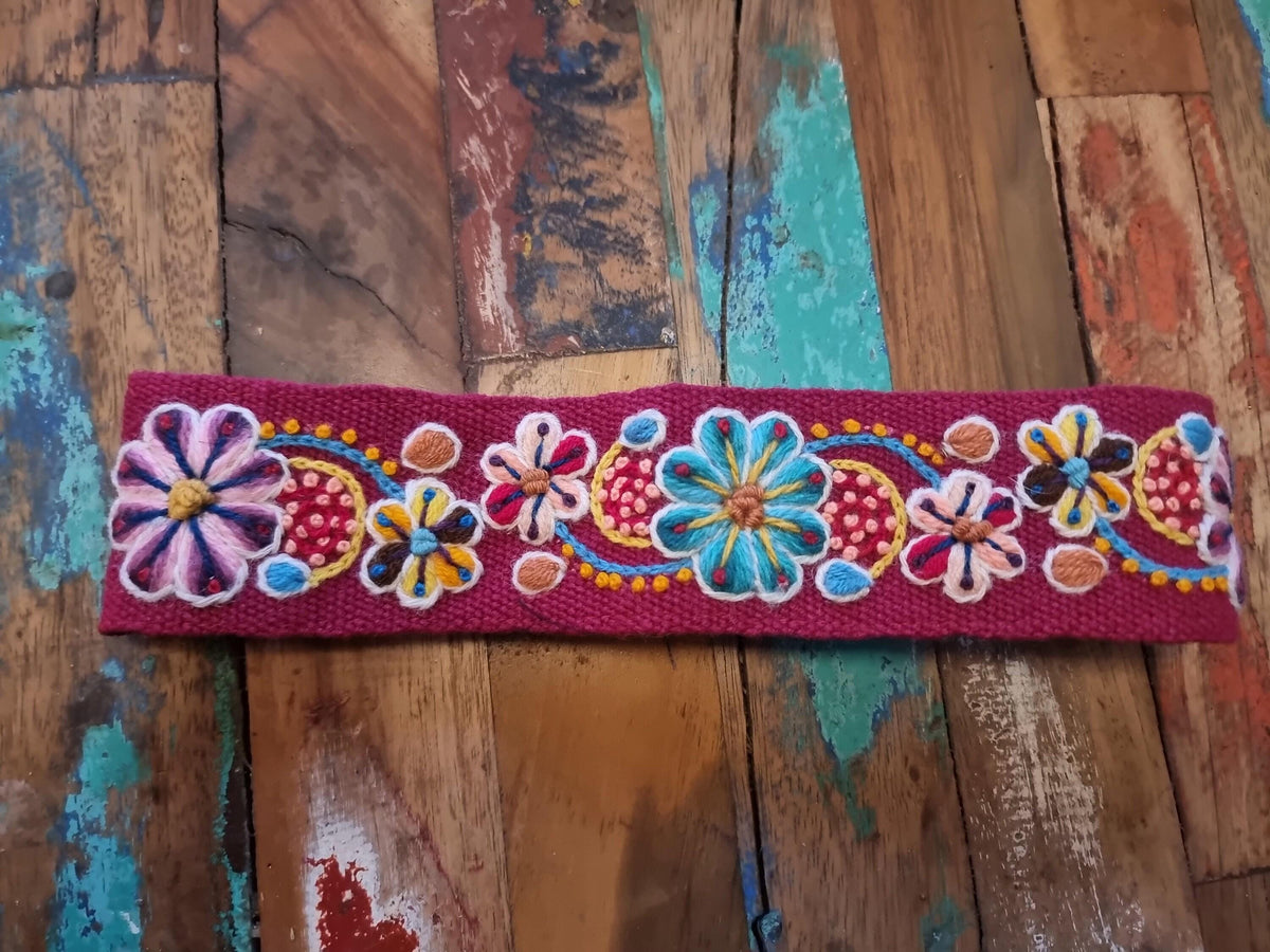 Frida Kahlo Style Headband – Handmade Peruvian Alpaca Wool Floral Hairband