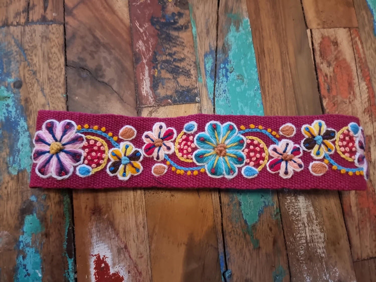 Frida Kahlo Style Headband – Handmade Peruvian Alpaca Wool Floral Hairband