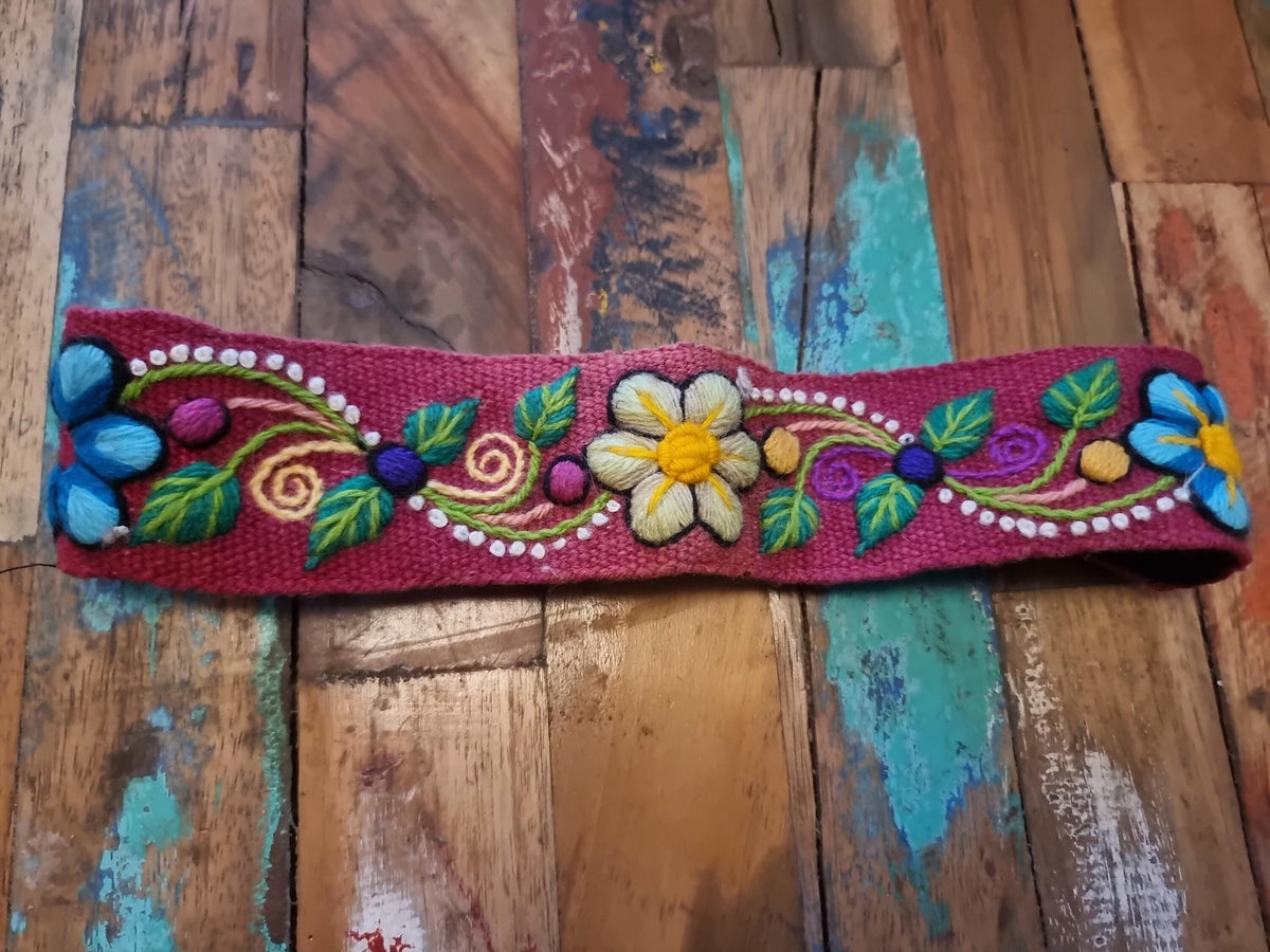 Frida Kahlo Style Headband – Handmade Peruvian Alpaca Wool Floral Hairband