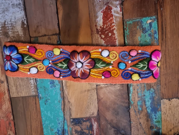 Hand Embroidered Alpaca Wool Headband: Boho Hippie Hair Accessory