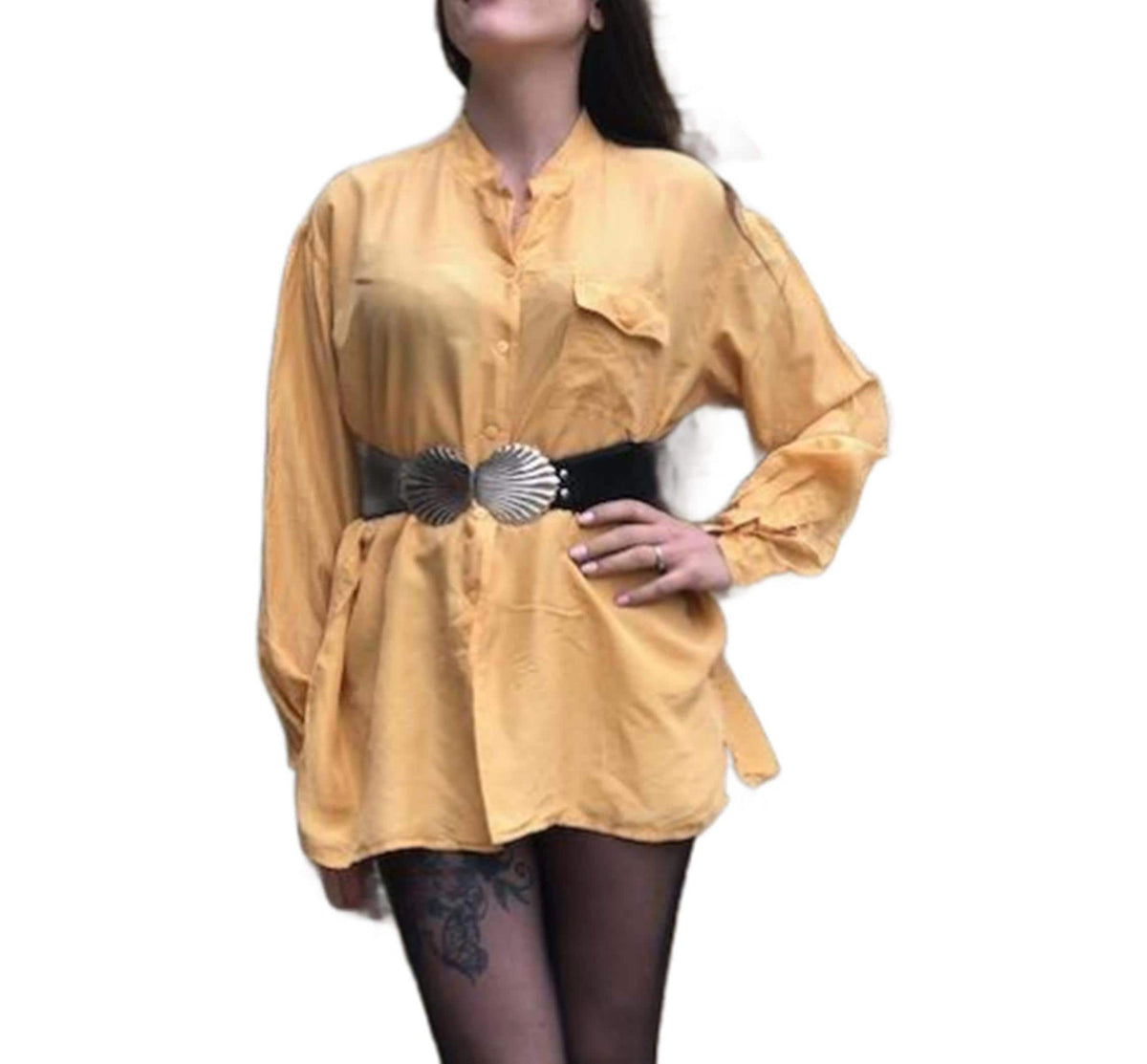 Vintage 1980s Silk Blouse, Pastel Yellow Oversized Shirt, Womens Western Top, 80s Boyfriend Shirt, Boho Festival Blouse, Retro Silk