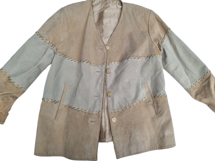 Vintage 1980s Suede Leather Coat: Striped Western Jacket, Size L