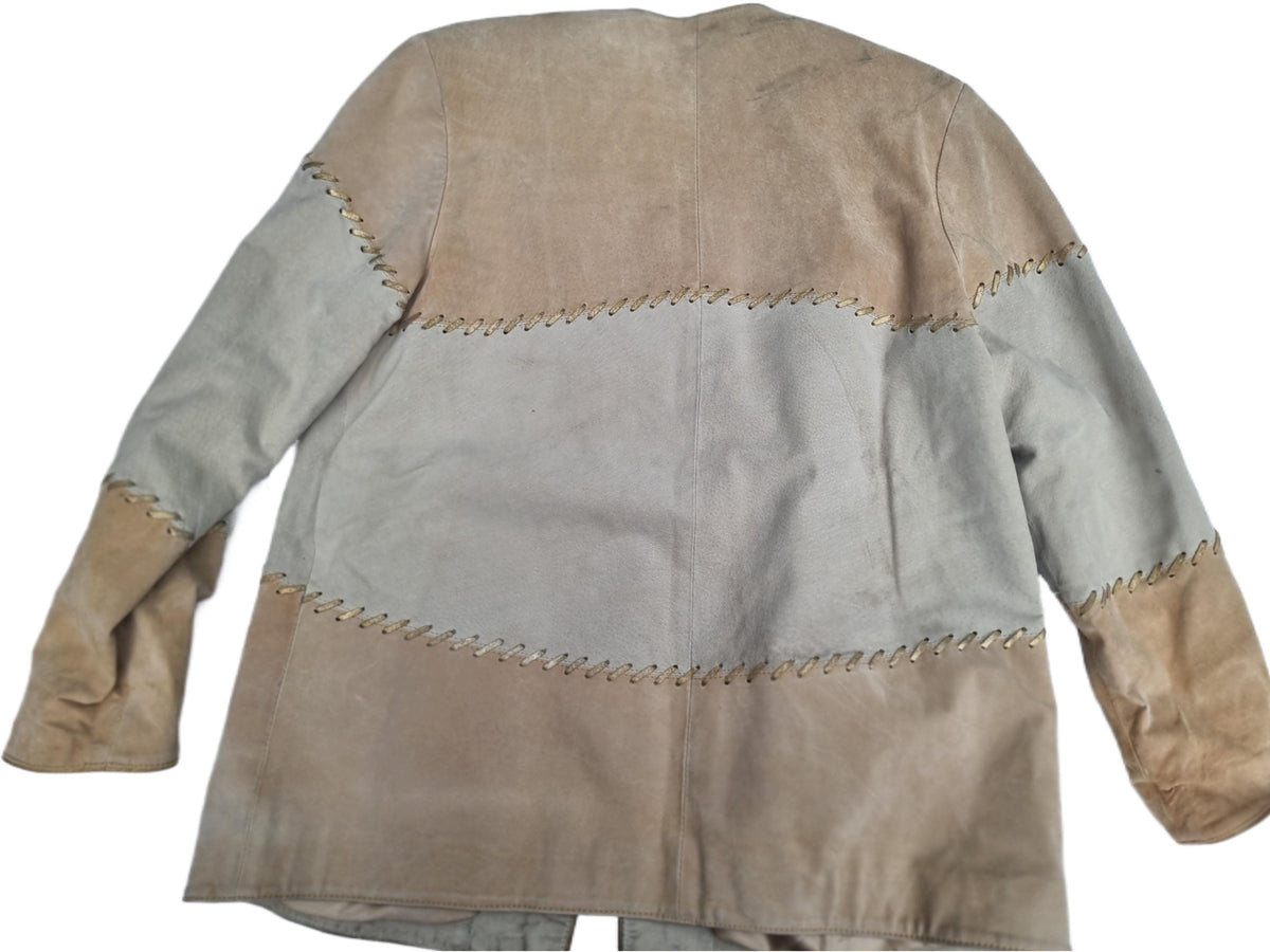 Vintage 1980s Suede Leather Coat: Striped Western Jacket, Size L