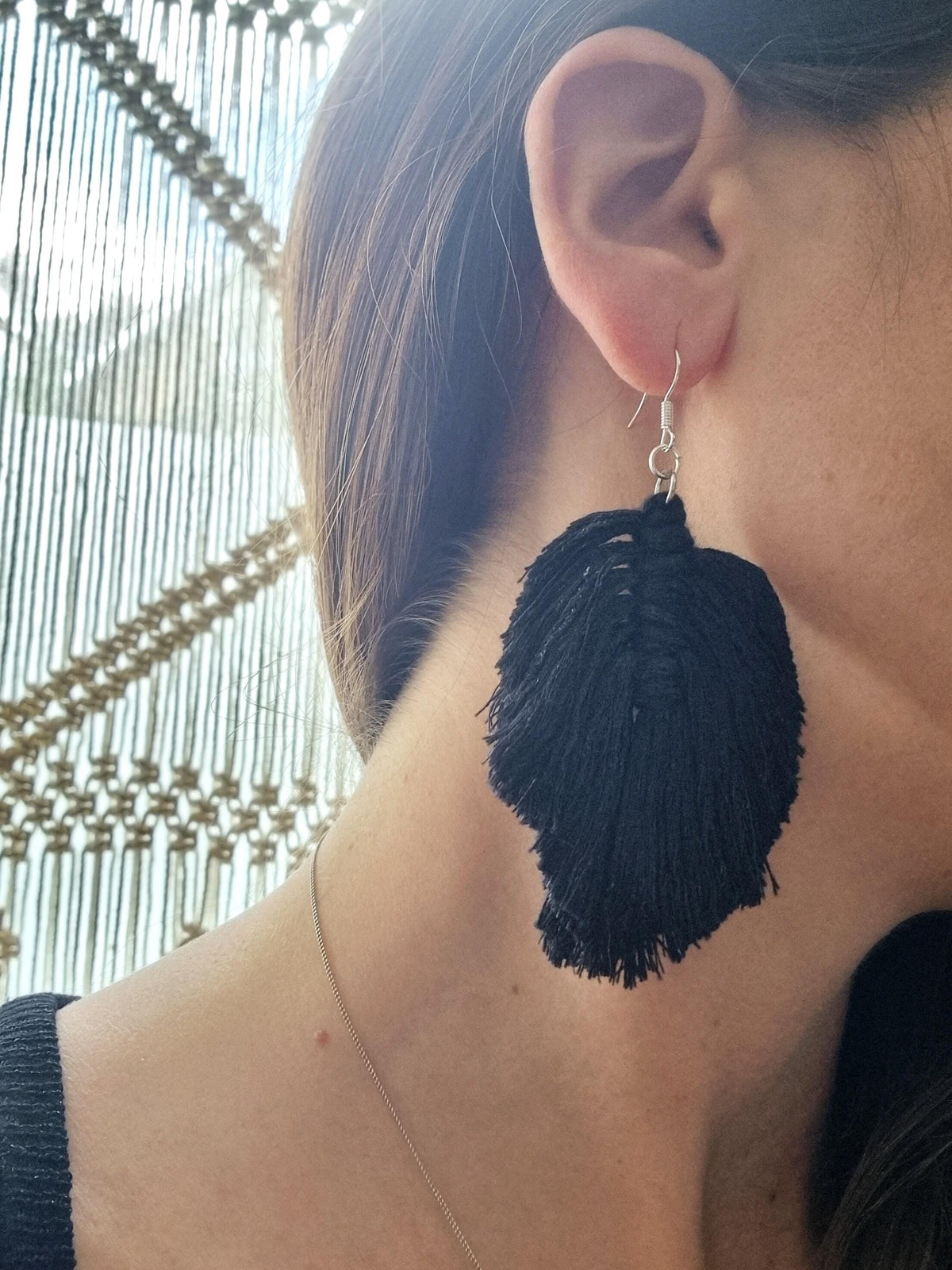Hippie feather earrings, boho drop earrings macrame, large botanical leaf, summer festival accessories