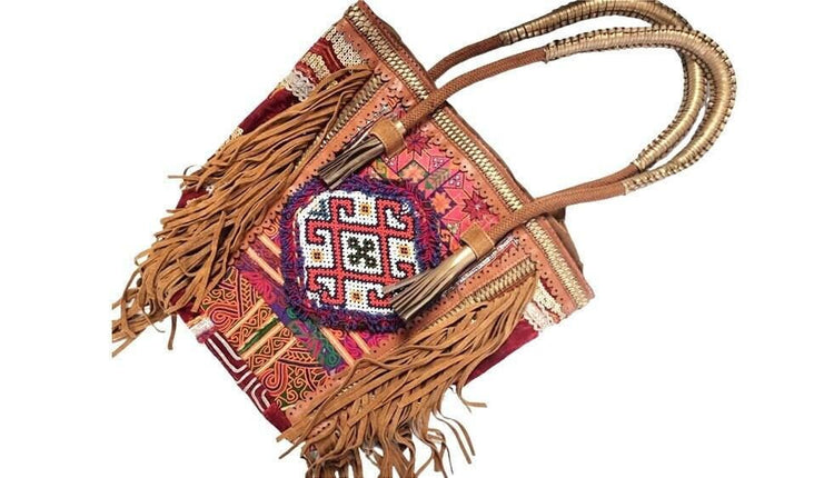 Banjara Leather Fringe Tote Bag: Embellished Tribal Shopper