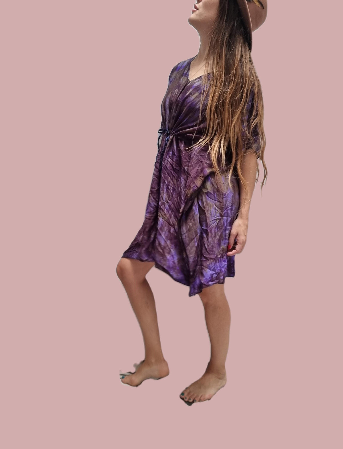 Tie Dye Silk Kaftan Dress: Boho Beach Cover-Up, Adjustable Fit