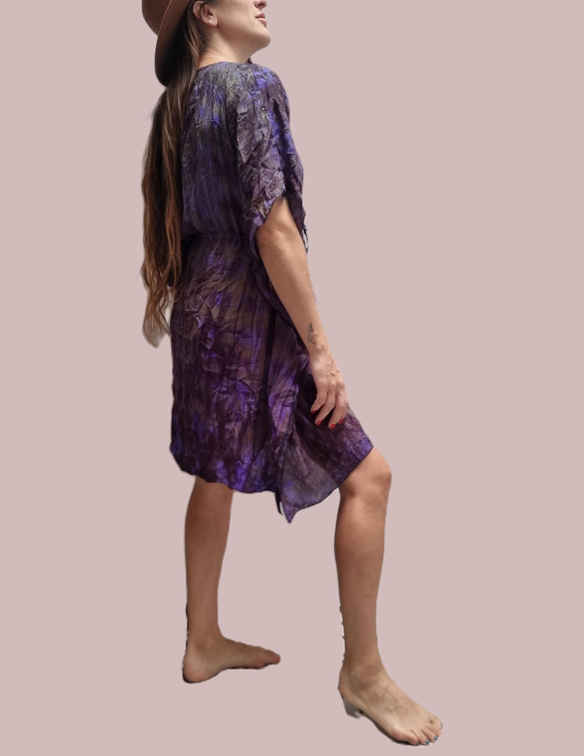 Tie Dye Silk Kaftan Dress: Boho Beach Cover-Up, Adjustable Fit