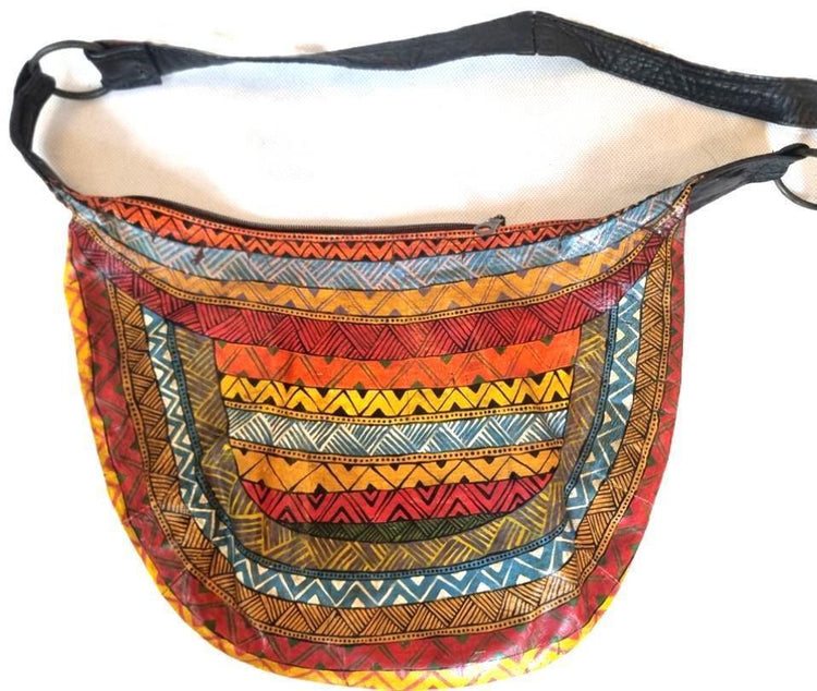 Hand-Painted Leather Shoulder Bag: African Tribal Art, Boho Saddle Bag