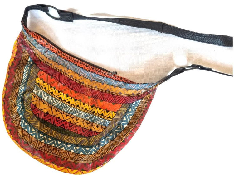 Hand-Painted Leather Shoulder Bag: African Tribal Art, Boho Saddle Bag