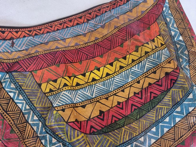Hand-Painted Leather Shoulder Bag: African Tribal Art, Boho Saddle Bag