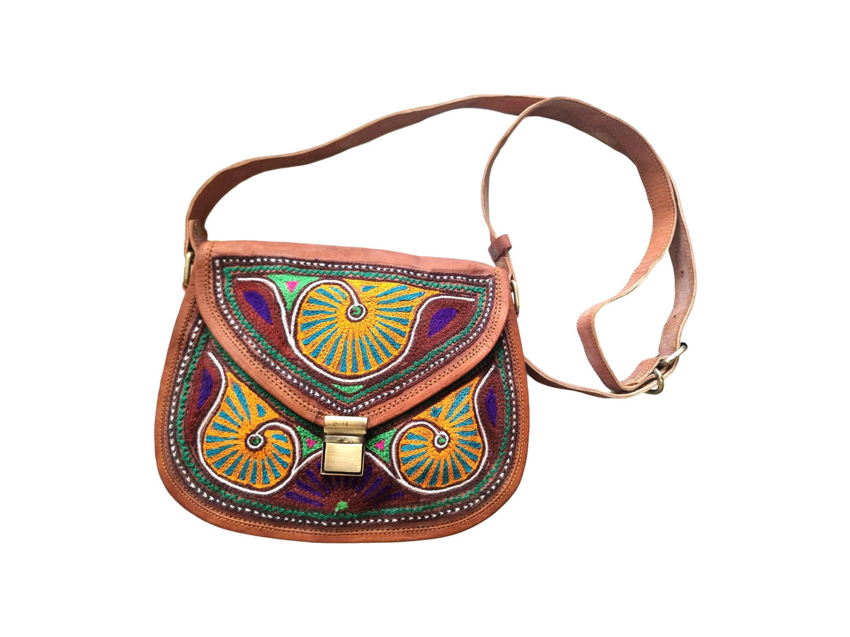 Embroidered Leather Crossbody Bag: Boho Hippie Festival Style