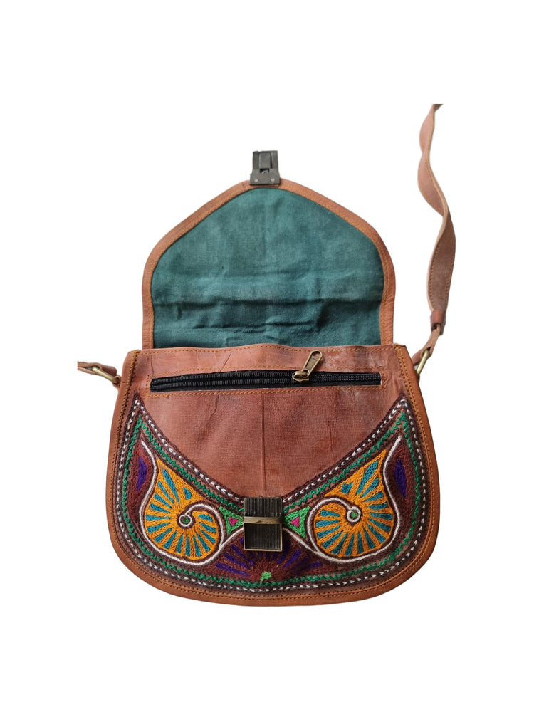 Embroidered Leather Crossbody Bag: Boho Hippie Festival Style