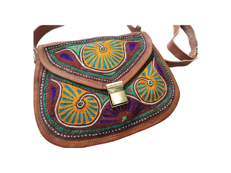 Embroidered Leather Crossbody Bag: Boho Hippie Festival Style