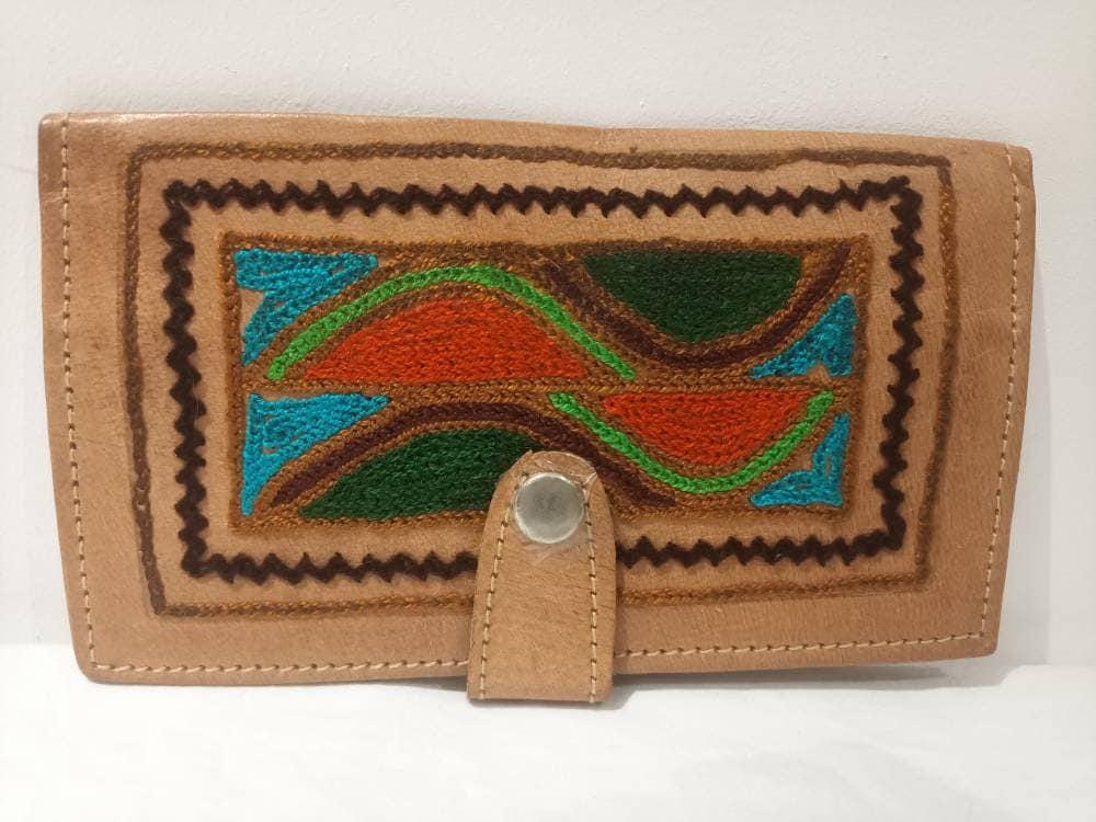 Handmade Embroidered Leather Bifold Wallet: Ethnic Coin Purse