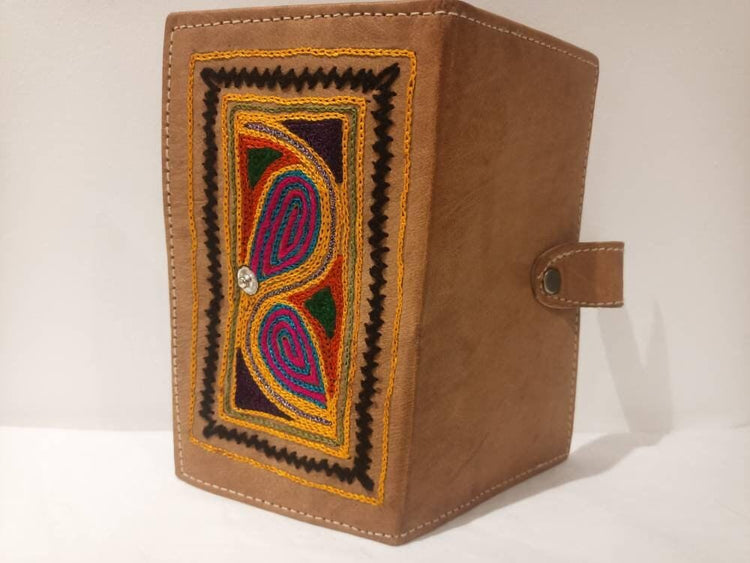 Handmade Embroidered Leather Bifold Wallet: Ethnic Coin Purse