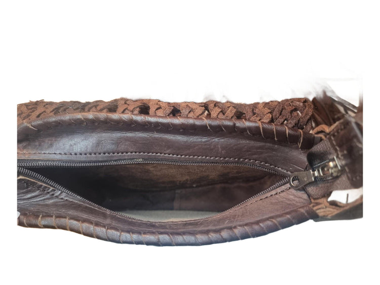 Hand Braided Leather Fringe Crossbody Bag: Vintage Moroccan Boho Purse