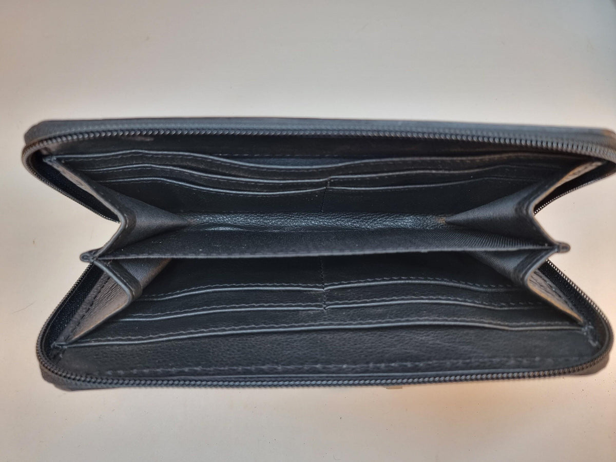 Hand Tooled Leather Wallet: Floral Carved, Antique Black, Western Style
