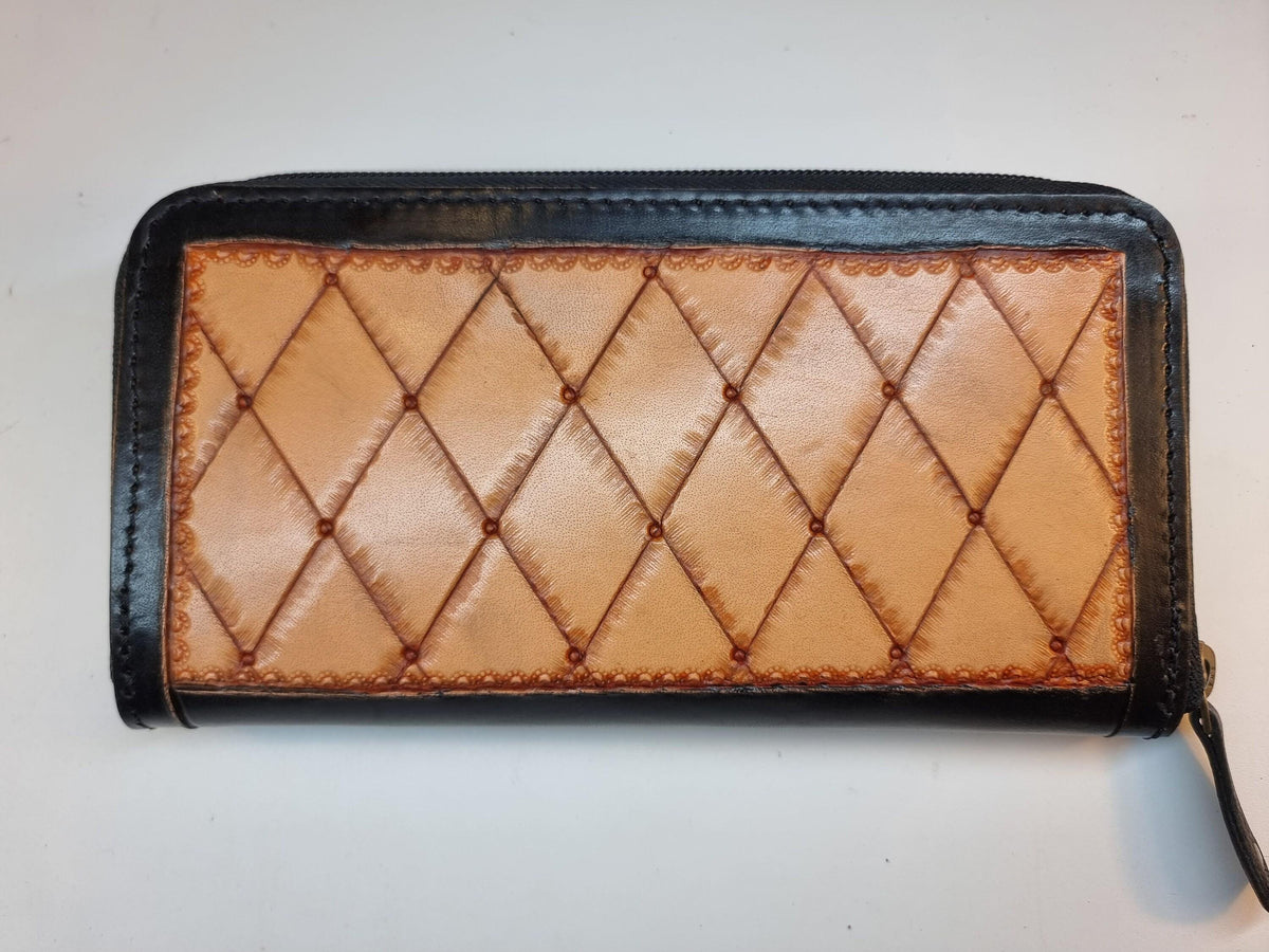 Hand Tooled Leather Wallet: Floral Carved, Antique Black, Western Style