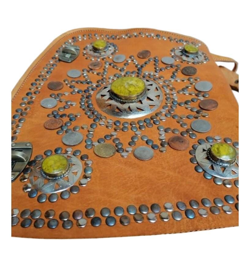 Moroccan Leather Handbag & Wallet Set – Boho Crossbody Purse and Wristlet Gift Set