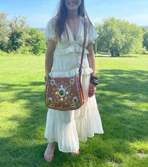 Moroccan Leather Handbag & Wallet Set – Boho Crossbody Purse and Wristlet Gift Set