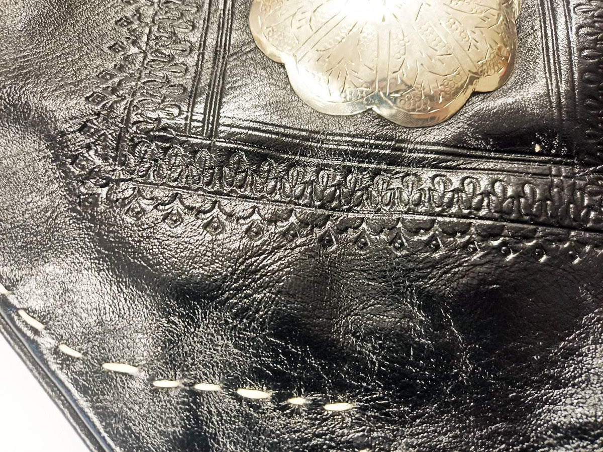 Hand Tooled Leather Crossbody Bag & Wallet Set - Moroccan Boho Purse