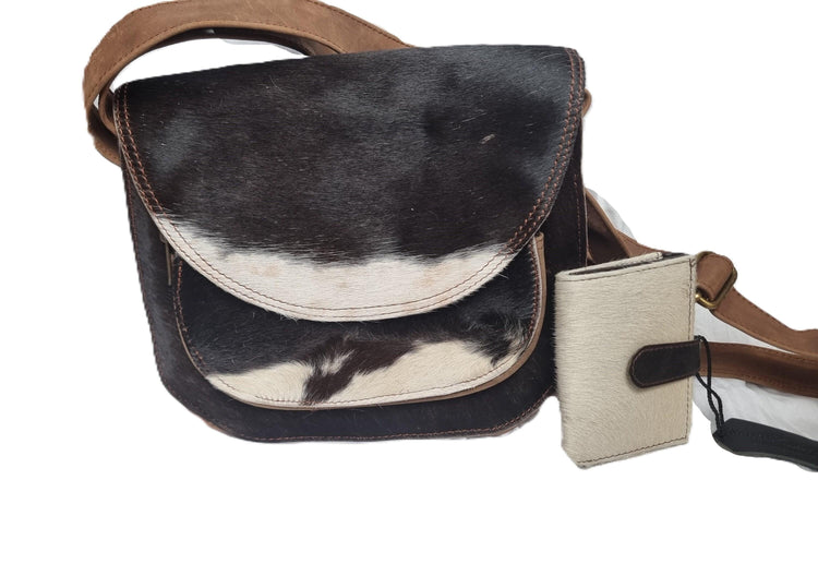 Cowhide Crossbody Bag & Wallet Set: Western Leather Purse Gift