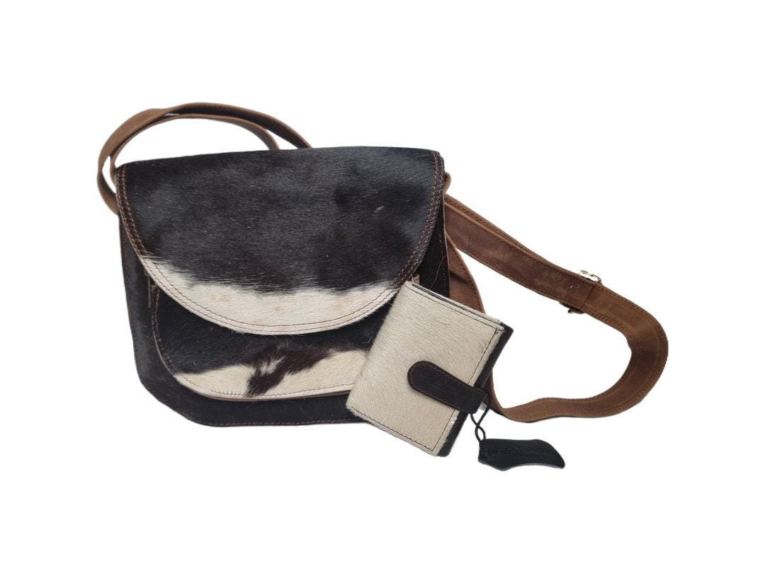 Cowhide Crossbody Bag & Wallet Set: Western Leather Purse Gift