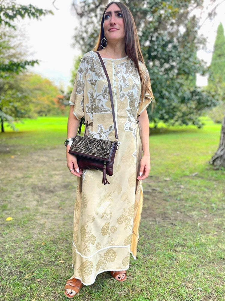 Handmade Leather Crossbody Clutch: Studded Boho Evening Bag