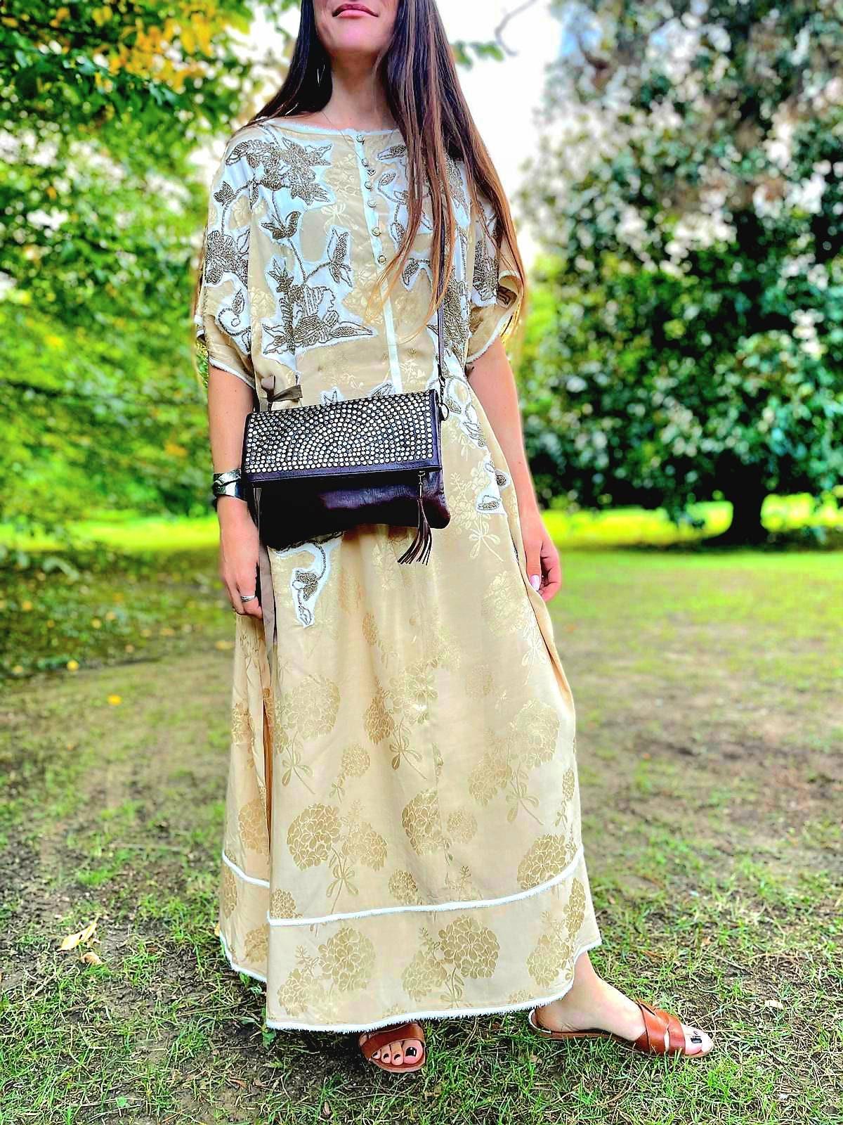 Handmade Leather Crossbody Clutch: Studded Boho Evening Bag
