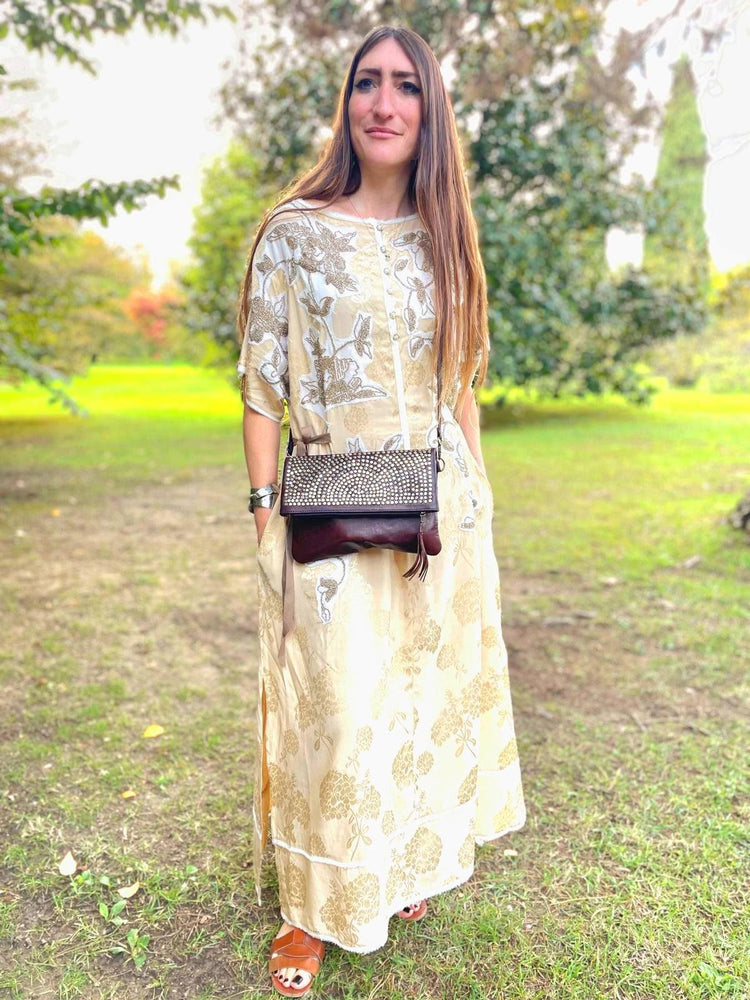 Handmade Leather Crossbody Clutch: Studded Boho Evening Bag