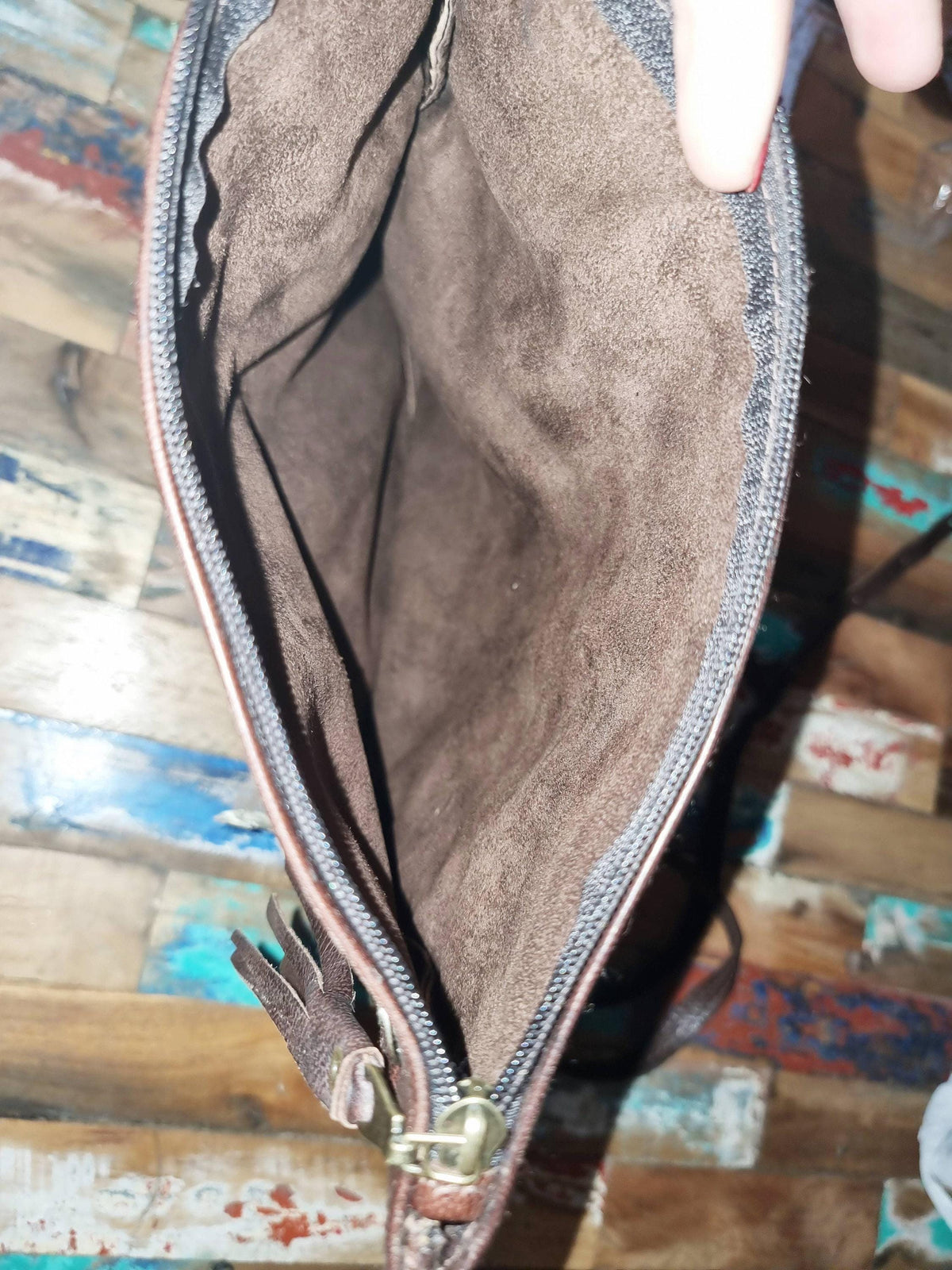 Handmade Leather Crossbody Clutch: Studded Boho Evening Bag