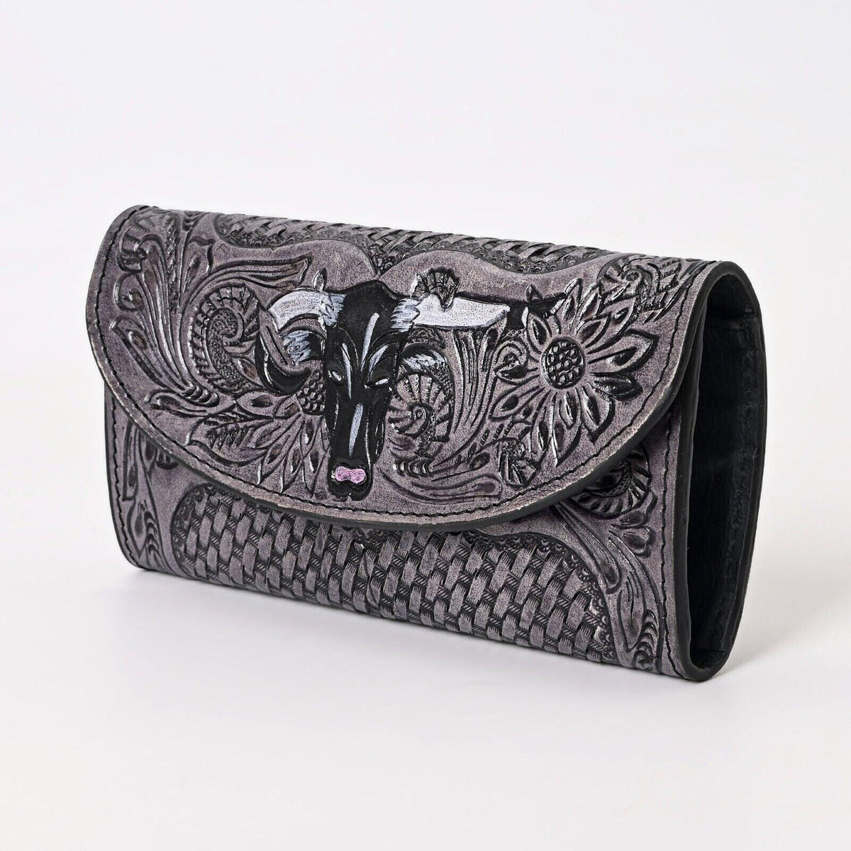 Hand Tooled Leather Western Wallet: Cowgirl Long Purse