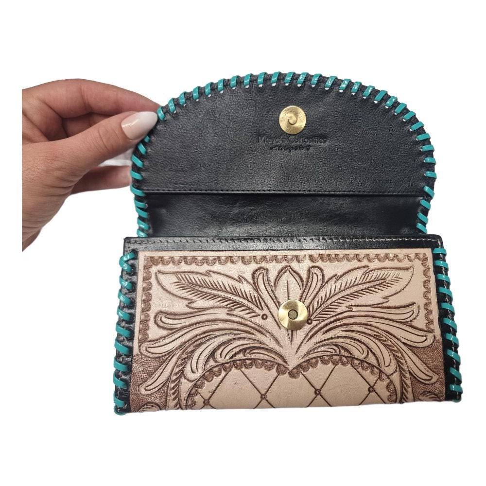 Hand Tooled Leather Wallet: Highland Cow Art, Vintage Western Clutch