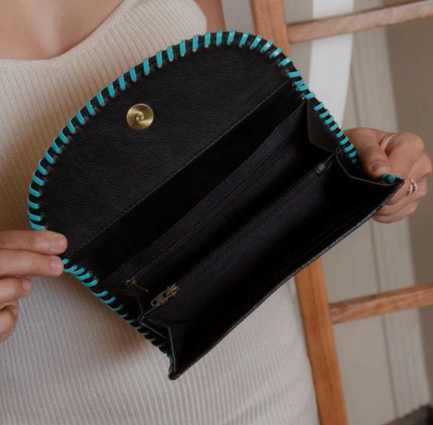 Hand Tooled Leather Wallet: Highland Cow Art, Vintage Western Clutch